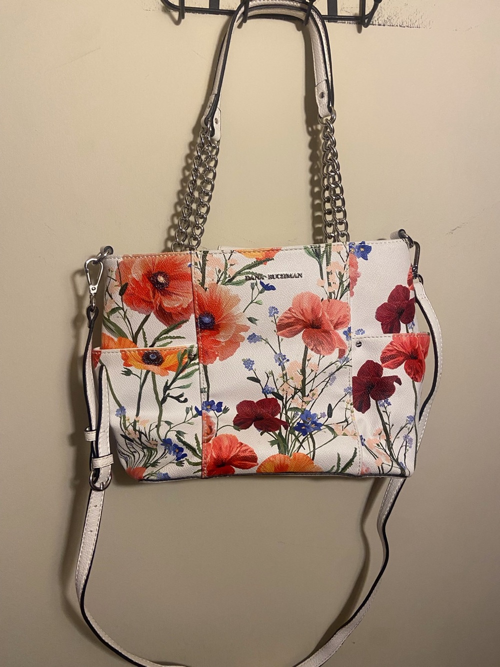 Dana Bachman Floral Print White Leather Tote